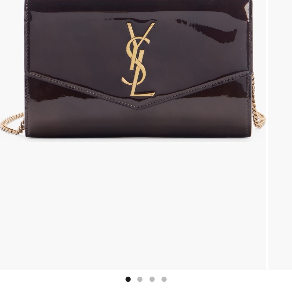 Saint Laurent Cassandre Uptown Patent Leather Envelope Wallet on a Chain.